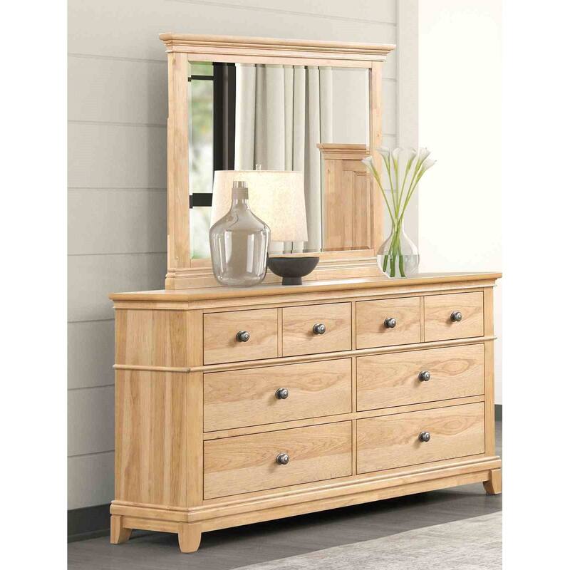 Rustic Farmhouse Natural Oak Finish 4 Piece Bedroom Furniture Set Bed Nightstand Dresser Mirror