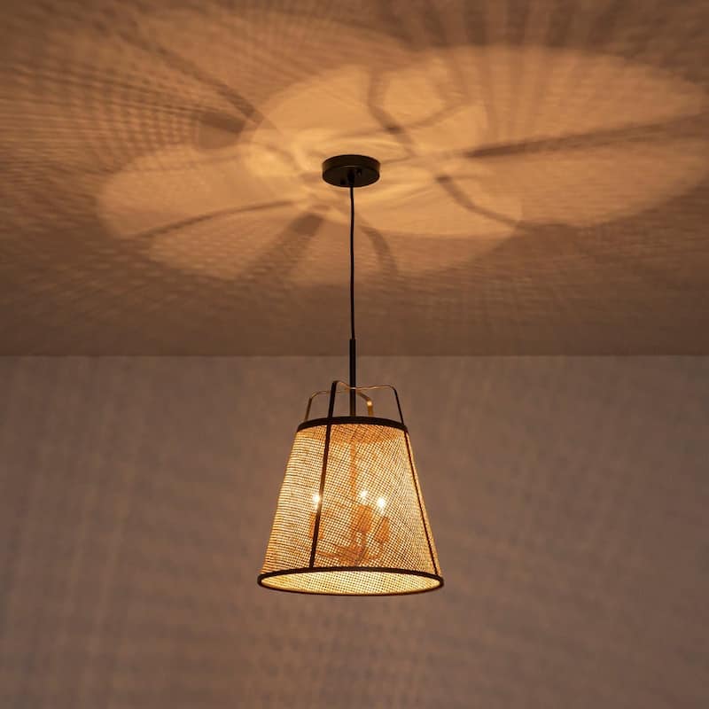 3-Light Natural Bamboo Hand-woven Cone Pendant
