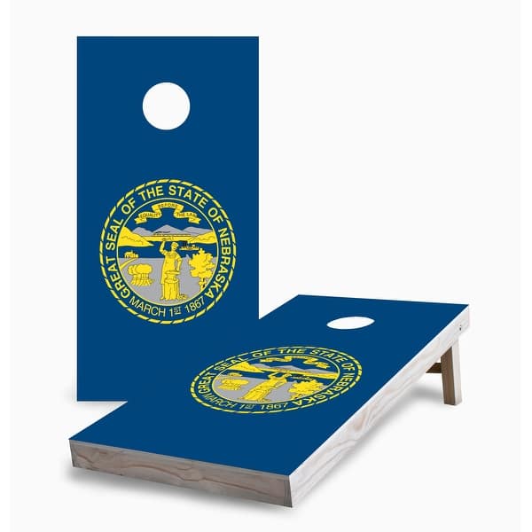 slide 2 of 5, Nebraska State Flag Corn Hole Board Set with Hole Lights 16 Years and Up
