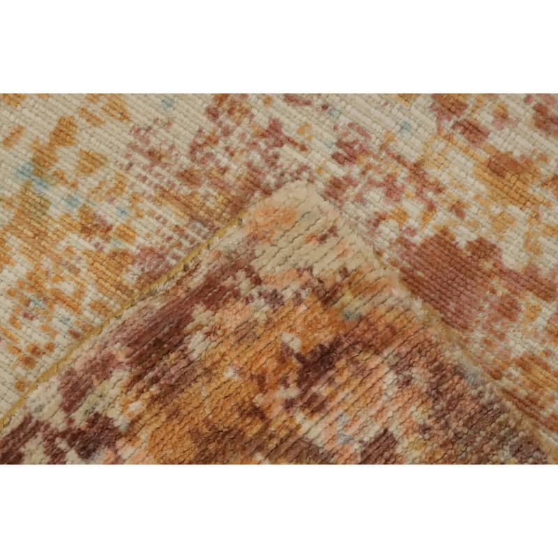 Hand Knotted Oriental Viscose Silk Carpet Modern Abstract Yellow & Gold Abstract Area Rug - 8' 0'' X 5' 1''