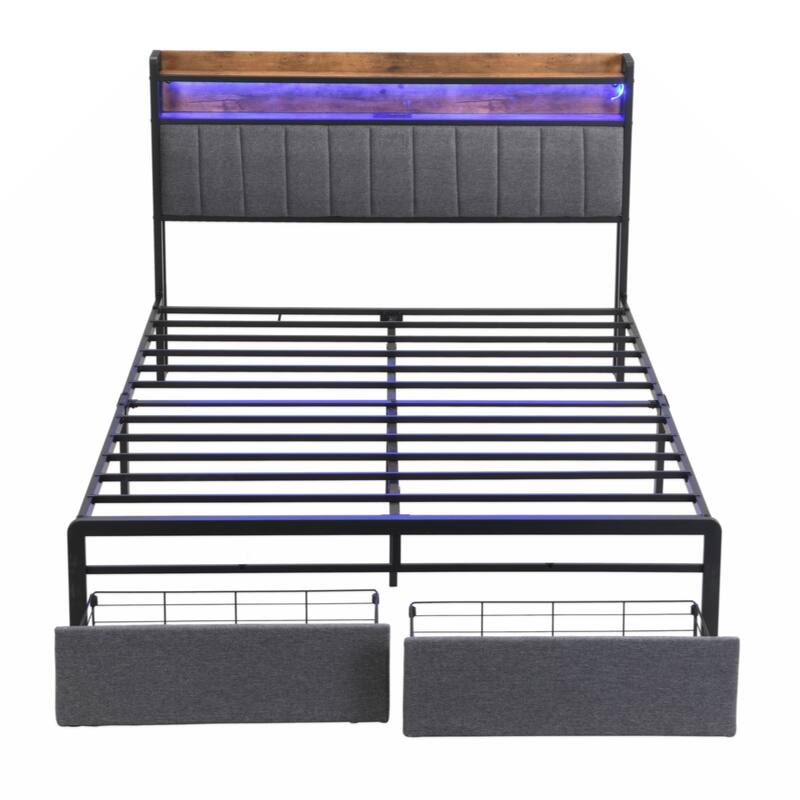 Full Bed Frames with Storage Headboard and Drawers