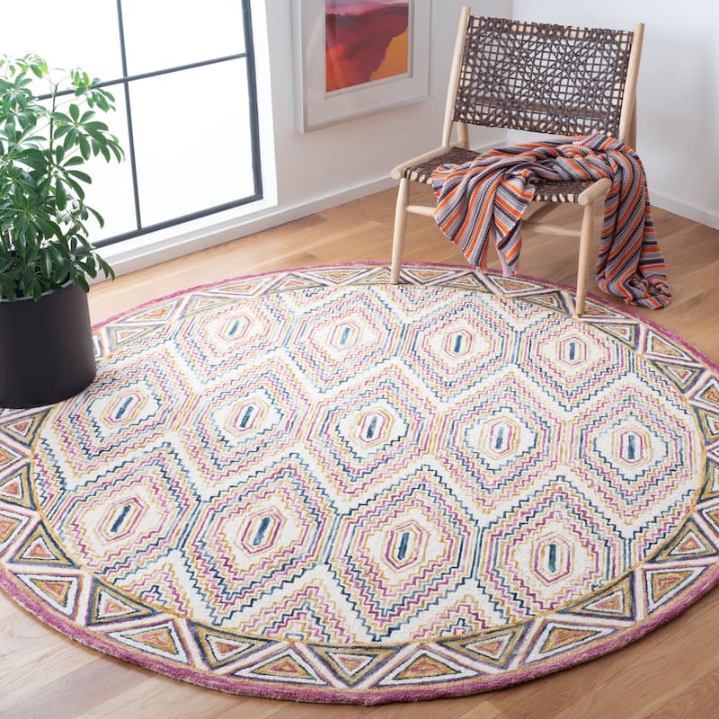 SAFAVIEH Handmade Aspen Malaurie Boho Tribal Wool Rug - 7' Round - Ivory/Rust