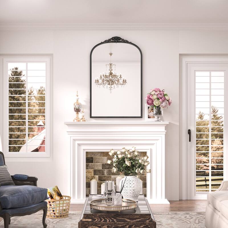 Keonjinn Art Decorative Accent Arched Wall Mirrors, Relief Frame, Antique Black/Gold