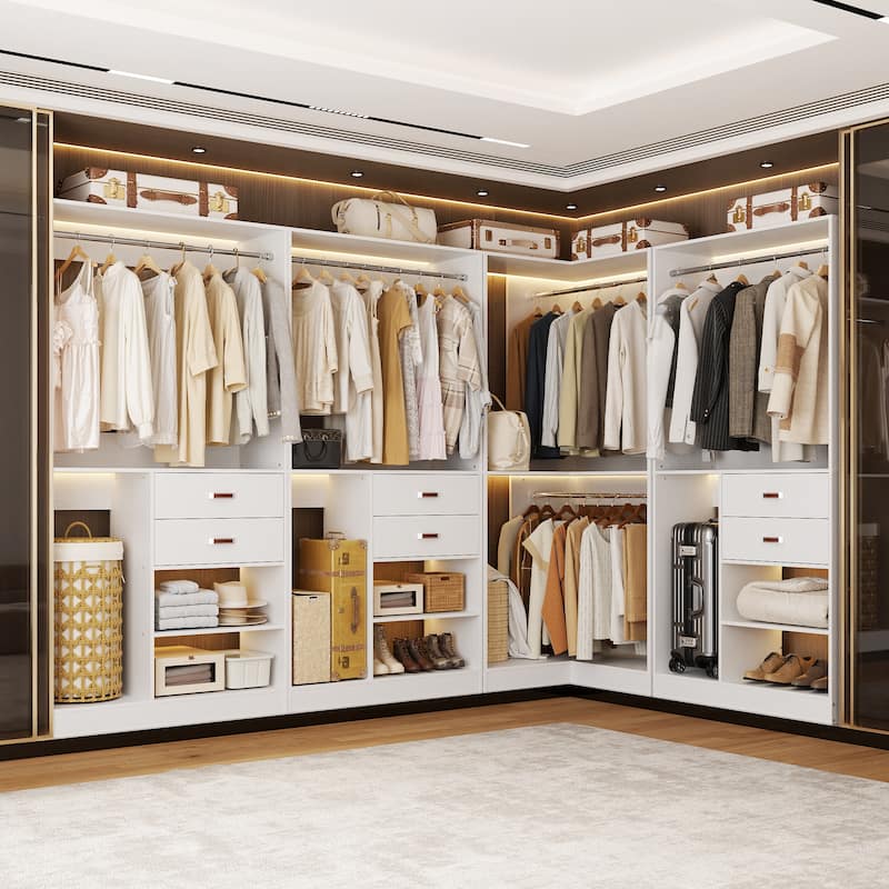 40'' Large Closet System with Shelves and 2 Drawers, Freestanding Closet Organizer with Hanging Rods