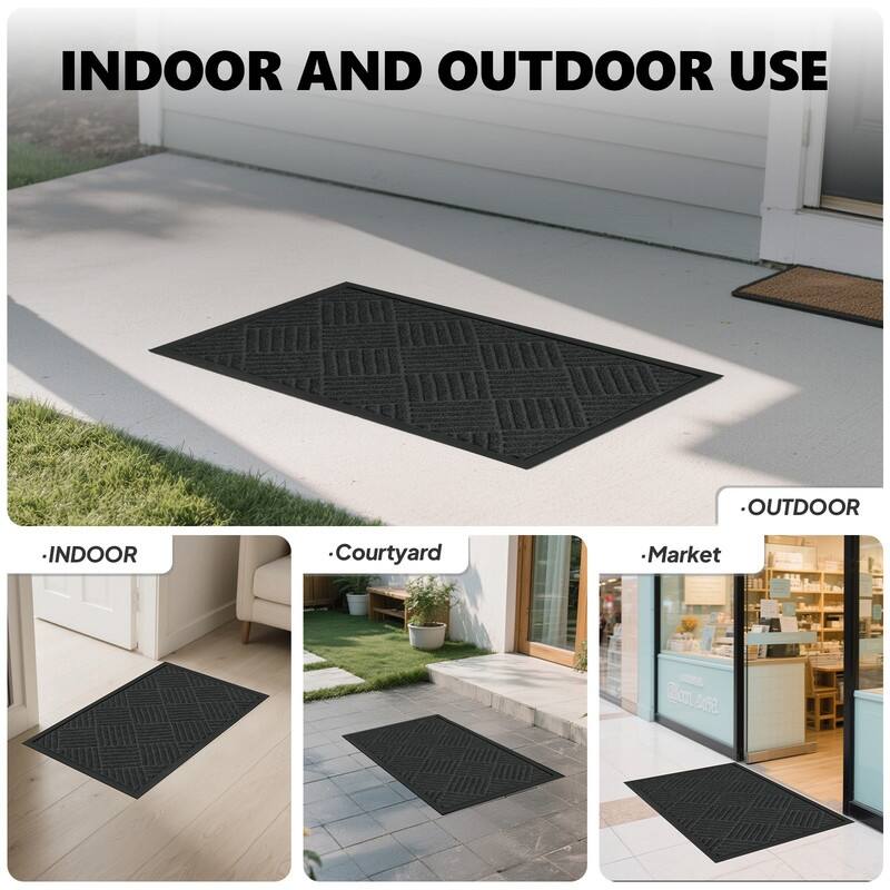 Front Door Mat Non-Slip Backing Entry Mat Low Profile Doormat In Grey