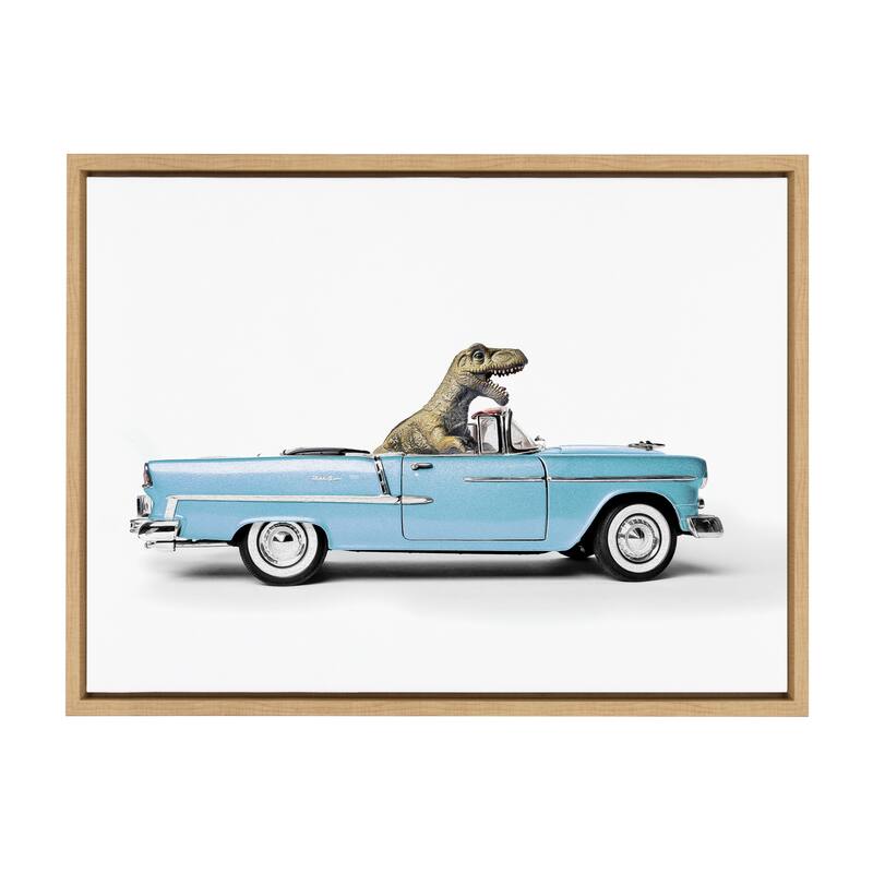 Kate and Laurel Sylvie Dino Driving 1958 Blue Corvette Framed Canvas by Saint and Sailor Studios
