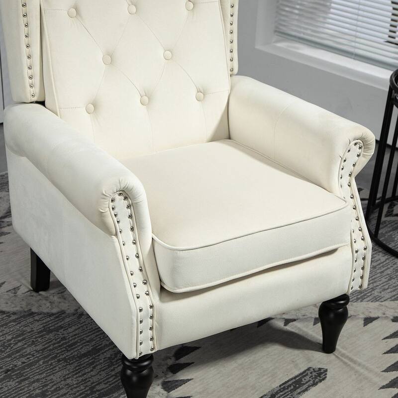 Transitional Wingback Accent Chair Armchair with Sturdy Wood Legs