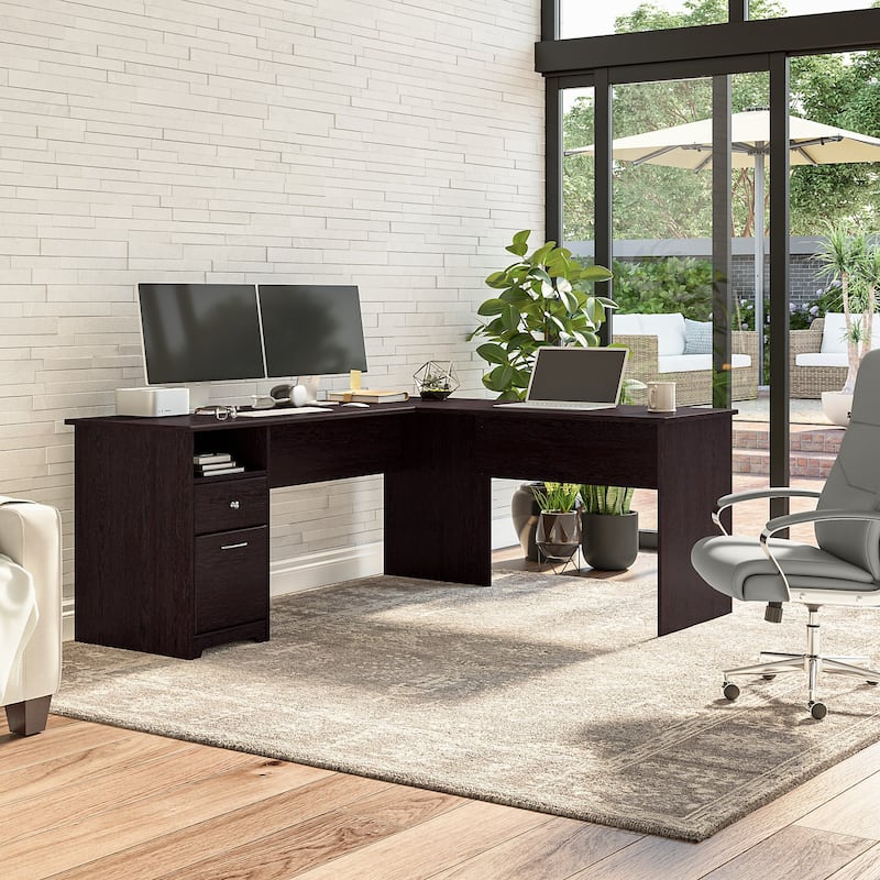 72W L-shaped Computer Desk with Drawers by Bush Furniture - Espresso Oak