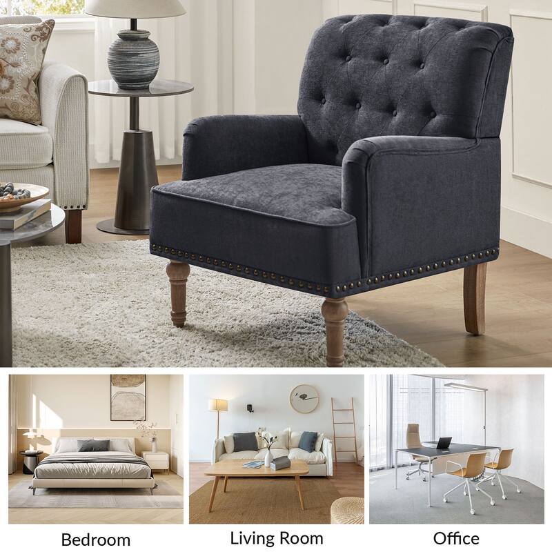 Geltrude Classic Upholstered Accent Arm Chair with Button Tufted Back by HULALA HOME