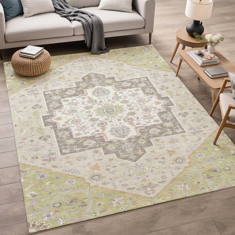 Machine Washable Indoor/ Outdoor Traditional Kolkata Chantille Rug