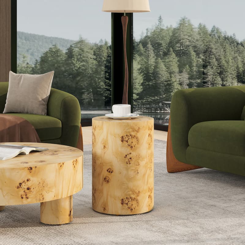 Nebula 22" Burl Wood Round Pillar Accent Side Table