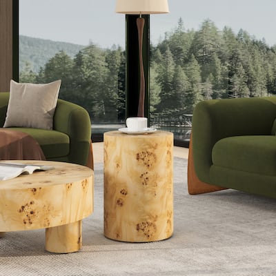 Nebula 22" Burl Wood Round Pillar Accent Side Table