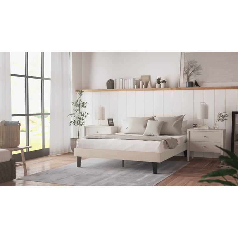 14" Upholstered Platform Bed Frame with 8" Legs, Solid Fabric Deck, Modern Minimalist Style for Any Bedroom