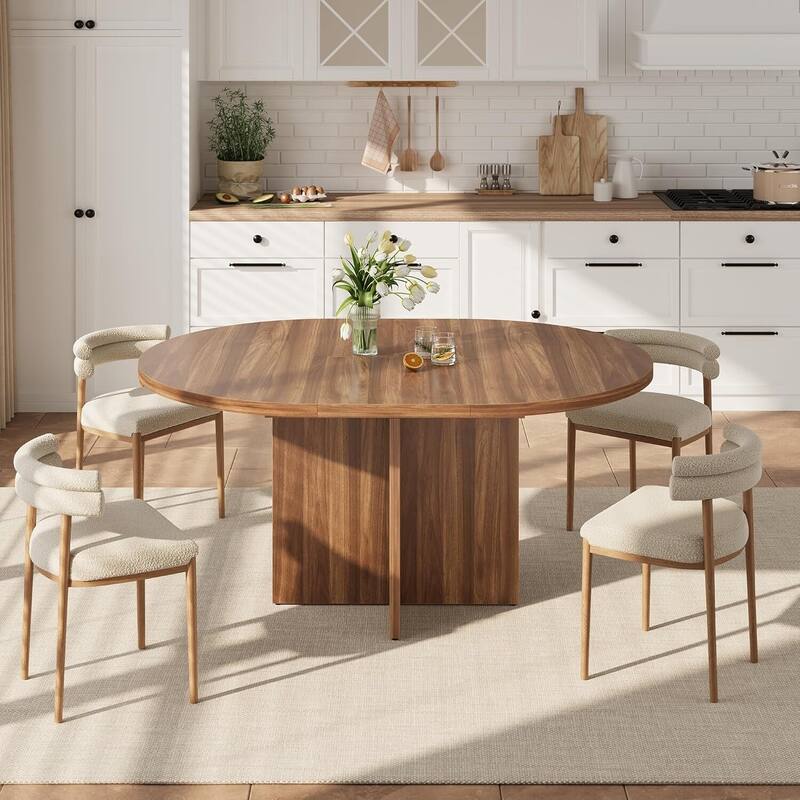 Extendable Round Kitchen Dining Table for Dining Room, Kitchen, Living Room
