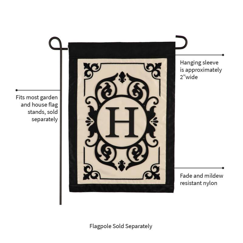 12.5 in. x 18 in. Cambridge Monogram Garden Applique Flag Letter H