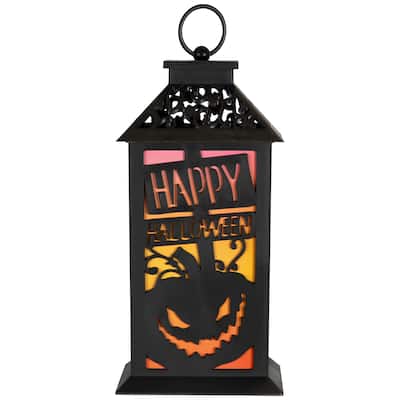 LED Lighted Jack-O-Lantern Happy Halloween Lantern - 11" - Black