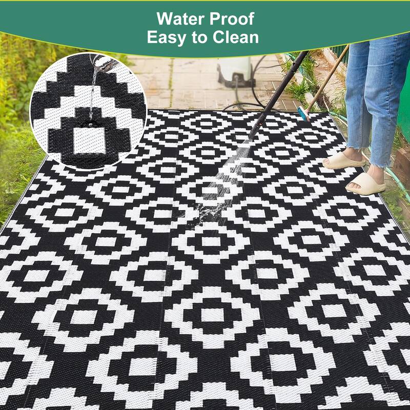 Outdoor Rug Waterproof Plastic Straw Rug Reversible Rug for Patios Decks Porch Camper Balcony Backyard