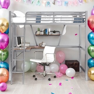 Modern Twin Size Metal MDF Loft Bed With Built-in Desk And Shelf for Bedroom