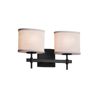 Justice Design Textile Union 2-light Matte Black Bath Bar, White Oval Shade