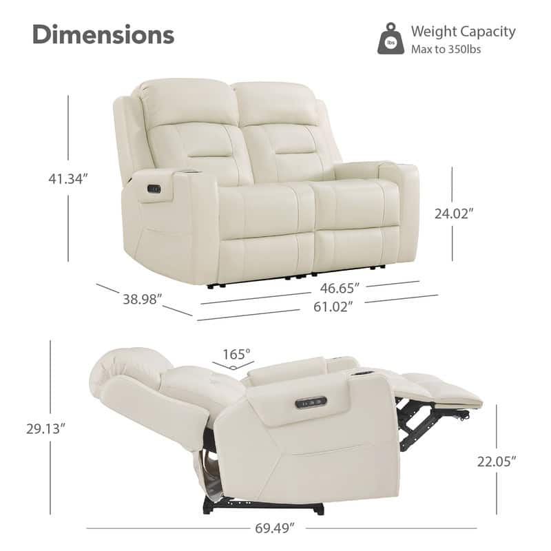Spruce & Spring Genuine Leather Power Reclining Sofa with Wireless Charging