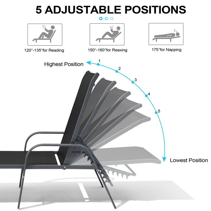 Crestlive Products Outdoor Aluminum Chaise Lounge Chair with Adjustable Backrest
