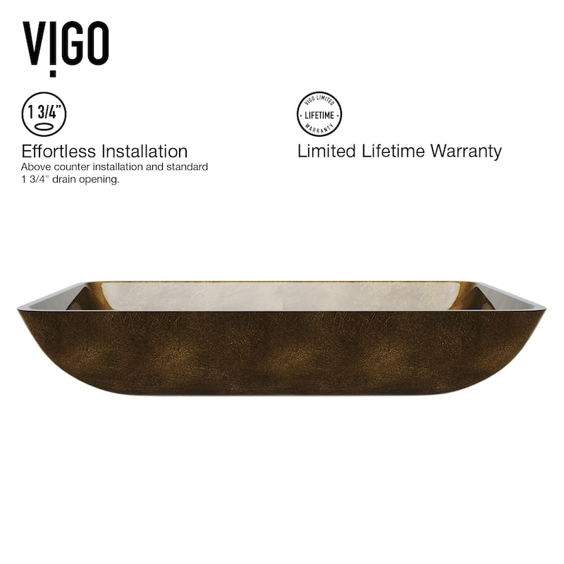 VIGO Donatello 23"L x 15"W x 5"H Glass Rectangular Vessel Bathroom Sink