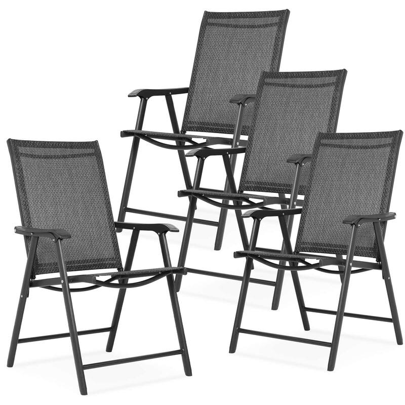 Aoodor Set of 4 Patio Folding Chairs - Black