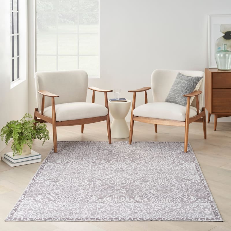 Waverly Machine Washable Botanical Damask Area Rug