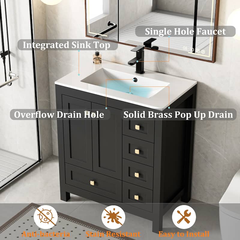 Eclife 30'' Bathroom Vanities Cabinet with Drop in Sink Combo Set