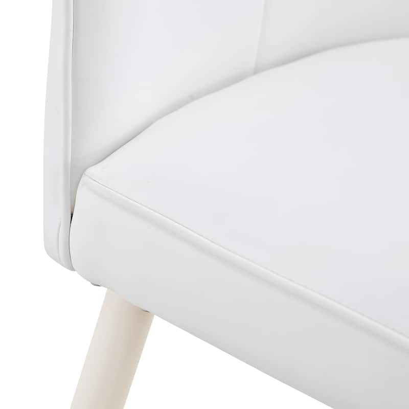 ( Set of 4 )Modern minimalist Dining Chair,White PU Leather Curved back And seat Cushion,White Metal Chair Legs