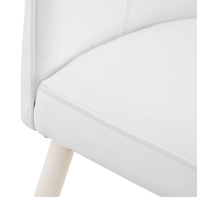 Roomfitters 5pcs Small Round Dining Table Set with Cream Style Chairs and Vertical Line Backrest Design, White