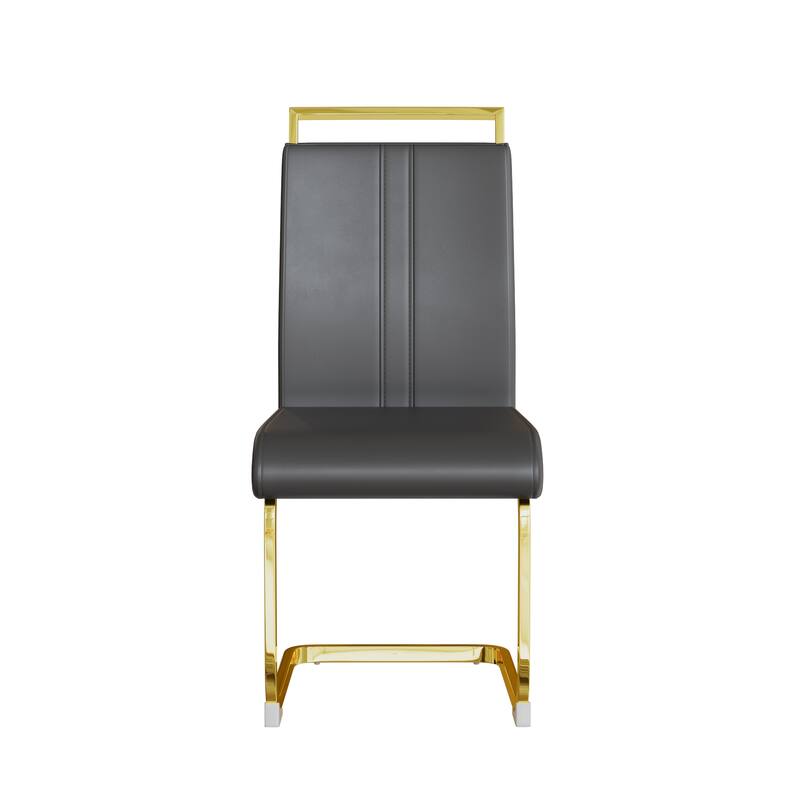 Modern Style Faux Leather High Back Dining Chairs Set of 4 with Golden Metal Legs for Dining Room