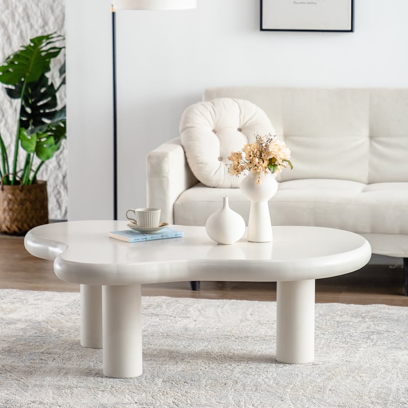 46.1"Cloud Coffee Table Modern Coffee Table Easy Assembly Coffee Table - Beige+White