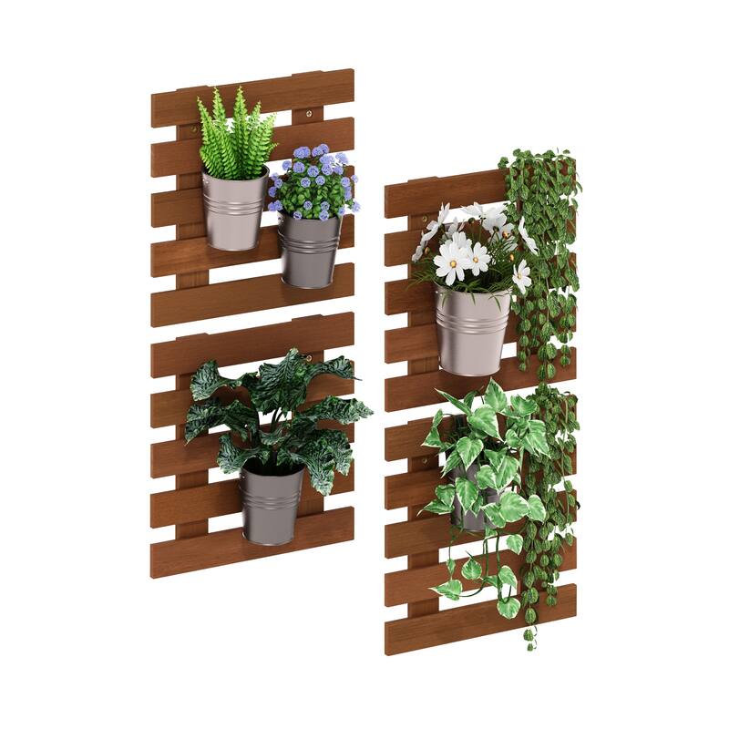 Furinno Tioman Outdoor Hardwood Lifestyle Hanging Wall Planter in Teak Oil, Set of 4, Natural