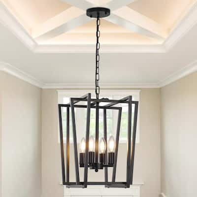 12-Inch Modern Chandelier, 4 Light Lantern Chandeliers Geometric Square Dining Room Lighting Fixtures for Kitchen Islands - N/A