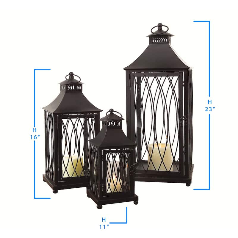 HomeRoots Set Of Three Black Flameless Floor Lantern Candle Holder - 12