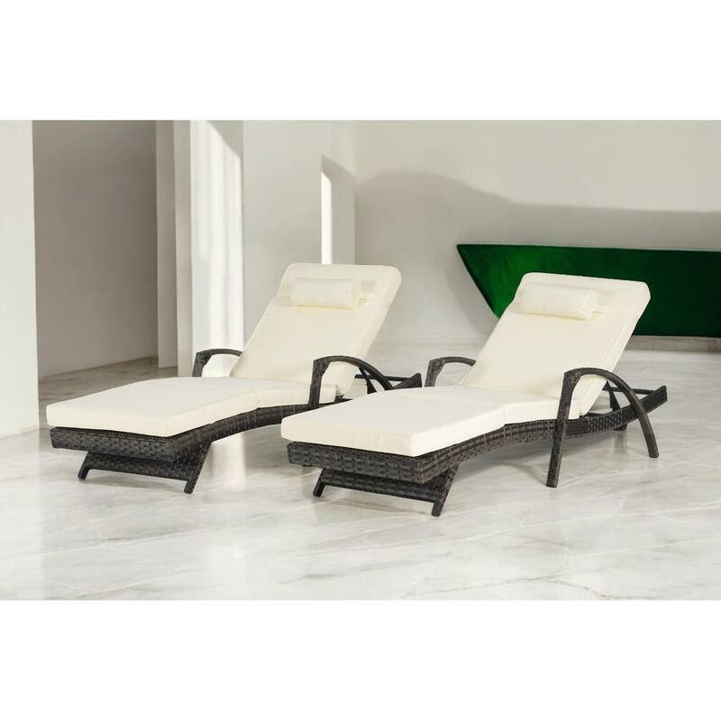 Outdoor Wicker Reclining Lounge Chairs Set of 2 with Cushions – Adjustable, Lawn Chairs for Patio, Poolside, and Garden