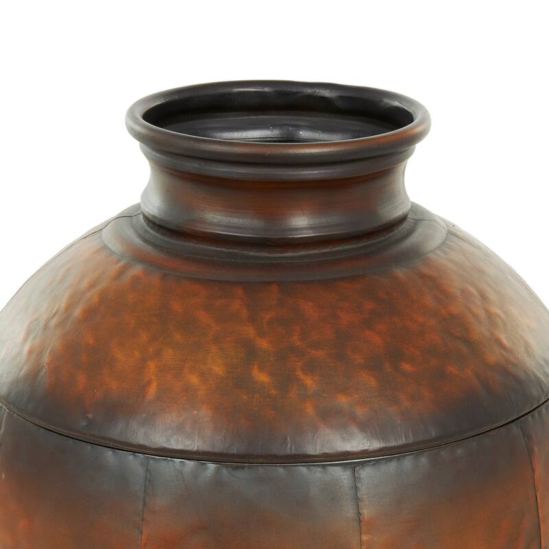 Metal Antique Style Round Pot Floor Vase - Set of 3 Brown - Roche River Decor - 22"W x 22"L x 26"H