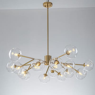 15-Light Concave Glass Globe Chandelier - Modern Brass Molecular Ceiling Light for Living Room - 15 Light