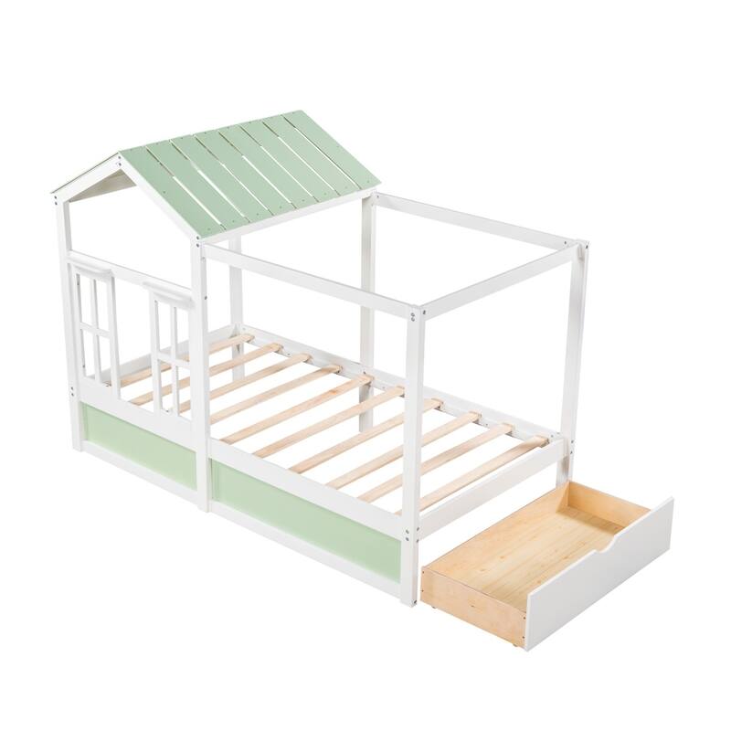 Merax House Bed with Roof, Window and Drawer