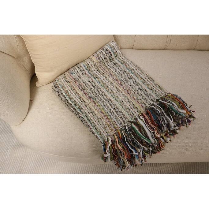 Home&Manor Handcrafted Wool & Cotton Throw Blanket Light Gray