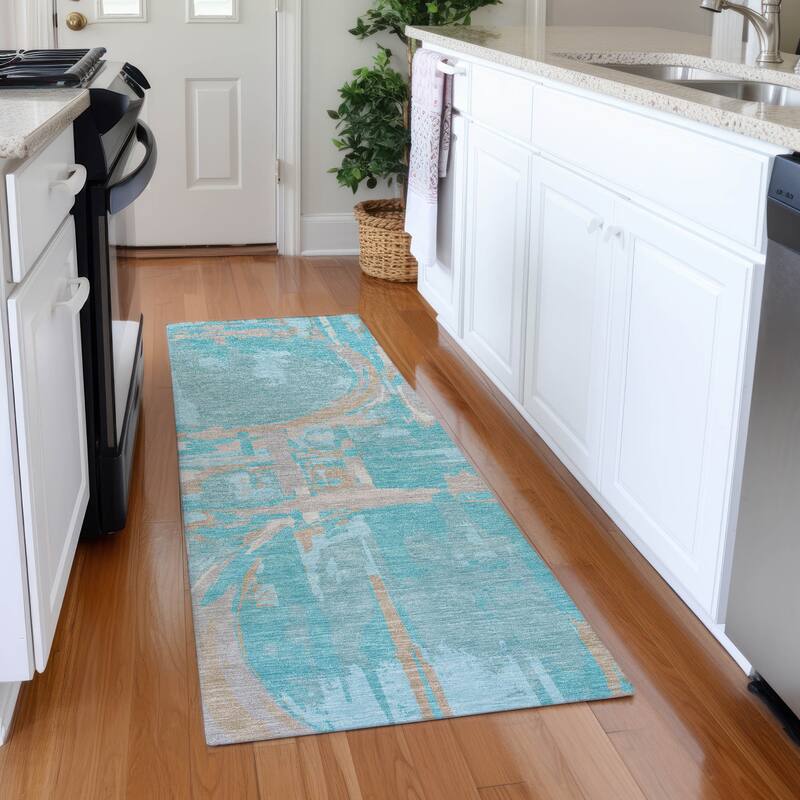 Premium Washable Super Soft Contemporary Casual Mayfield Rug - Teal - 2'3" x 7'6"