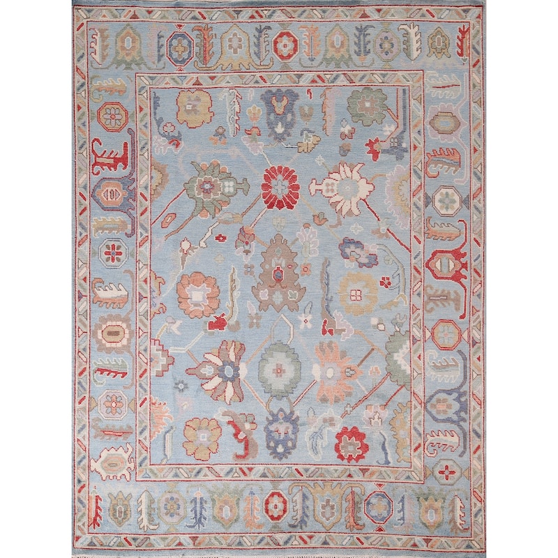 Blue Light Oushak Oriental Area Rug Handmade Wool Carpet - 8'0"x 10'0"