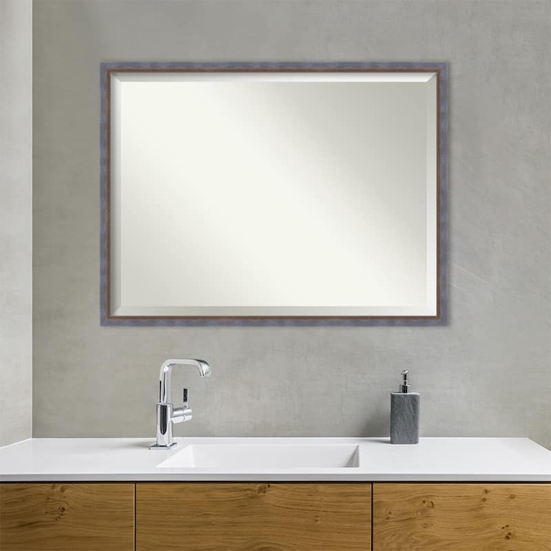 Two Tone Beveled Wood Framed Bathroom Vanity Wall Mirror