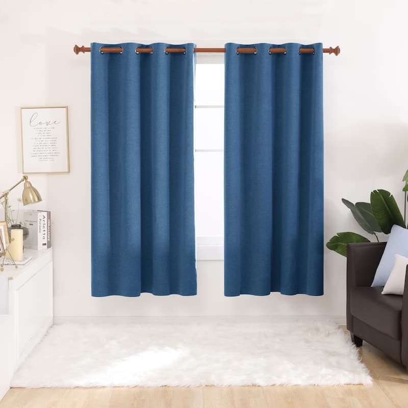 Deconovo Total Blackout Faux Linen Curtains 2 Panels - 52W x 72L - Aegean Blue