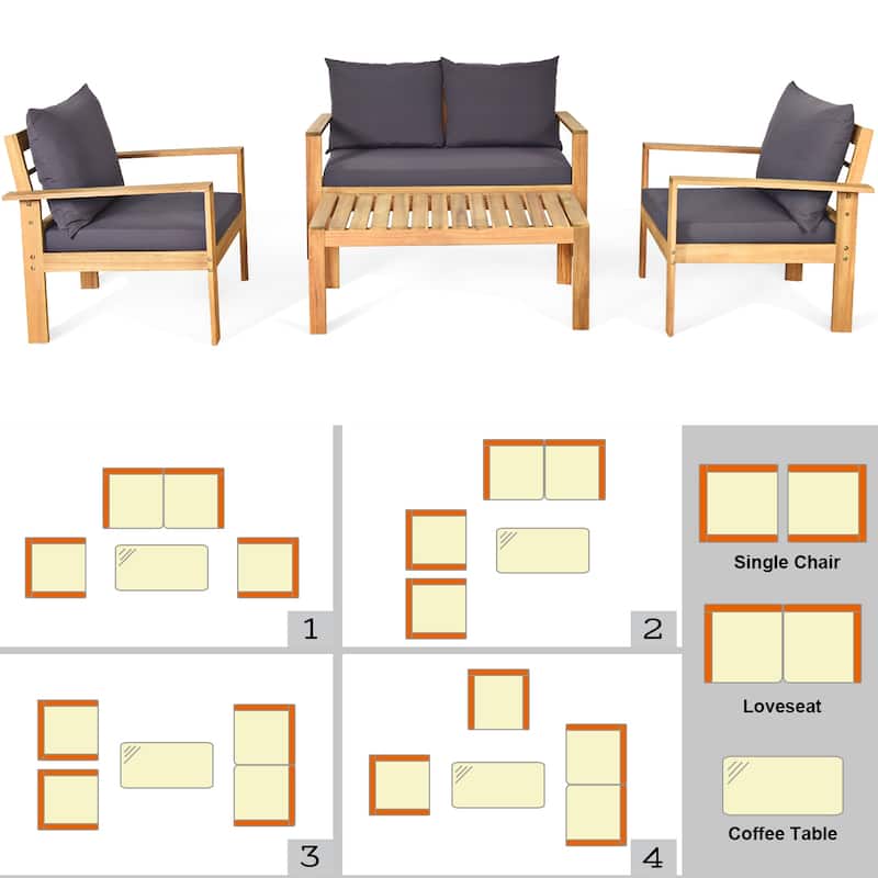Costway 8PCS Patio Furniture Set Acacia Wood Thick Cushion Loveseat - See Details
