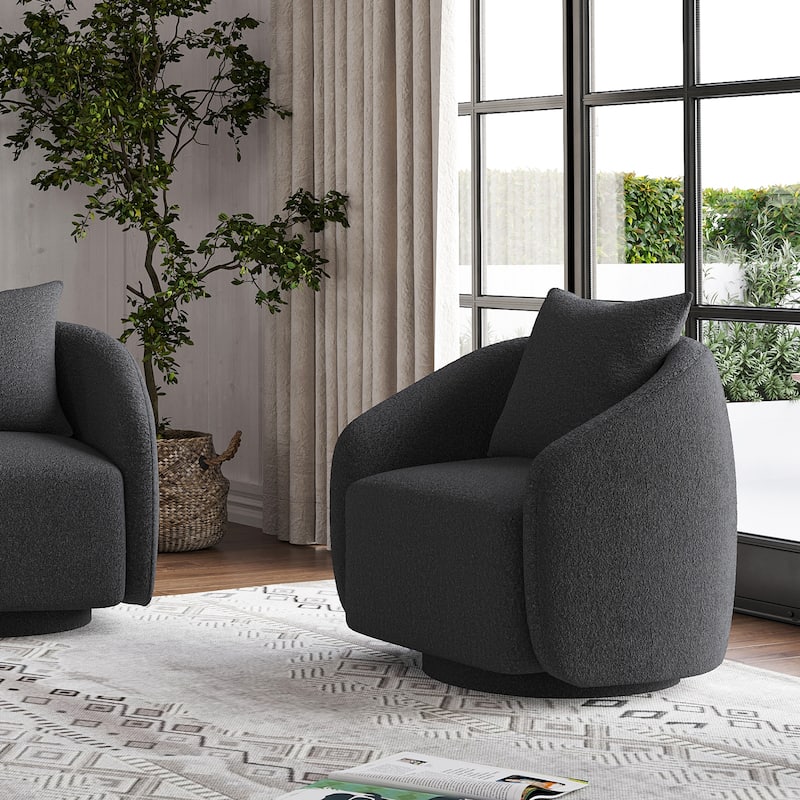 Swivel Accent Chair, Barrel Armchair with Back Pillow & Wood Frame for Living Room, Bedroom, Office