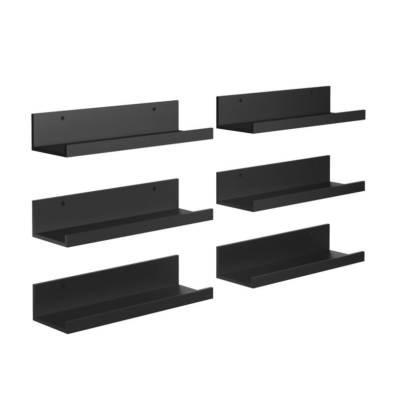 Homy Casa U-Shaped Wall-Mounted Floating Shelf Set of 6, Black & BR