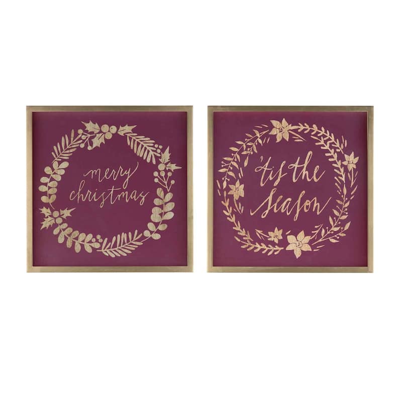 "Merry Christmas" "'Tis The Season" Framed Wall Signs 15.75" Set of 2