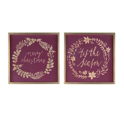 "Merry Christmas" "'Tis The Season" Framed Wall Signs 15.75" Set of 2